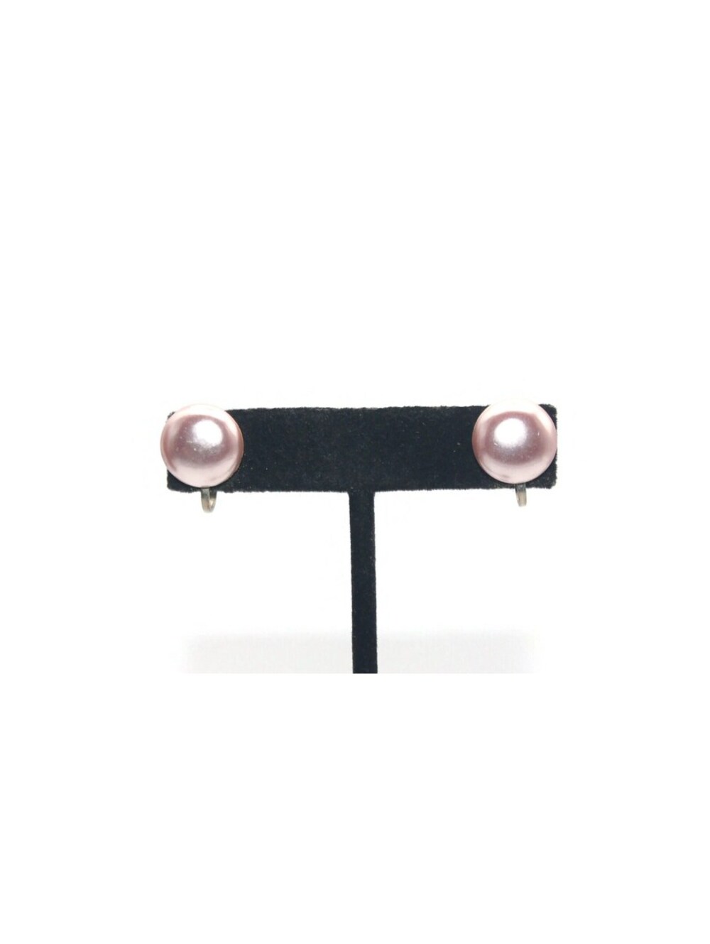 Vintage Silver Tone with Pink Faux Pearl Screw Back Earrings.